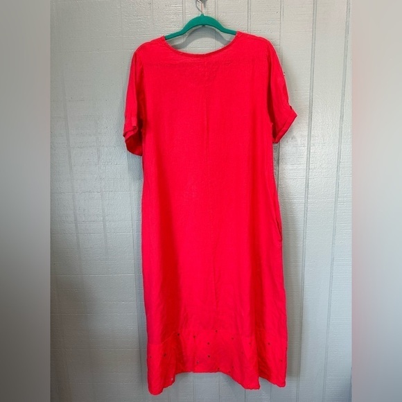 Rosemarine Made In Italy 100% Linen Red Embroidered Eyelet Hem Dress Size Medium - Picture 6 of 6